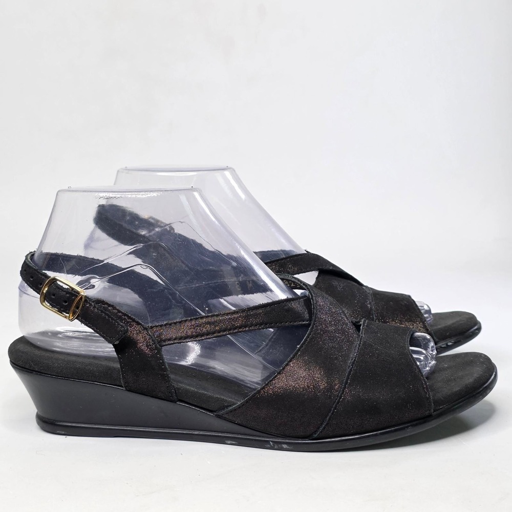 SAS Sandals Tripad Comfort Women's 8 M Black Shimmer Wedge Slingback Shoes USA